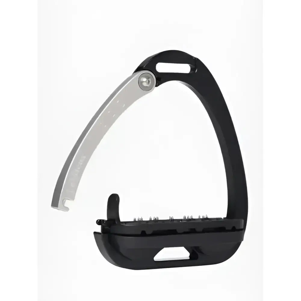 Lemlieux vector balance stirrup black aluminum with sleek silver adjustable straps for modern equestrian use