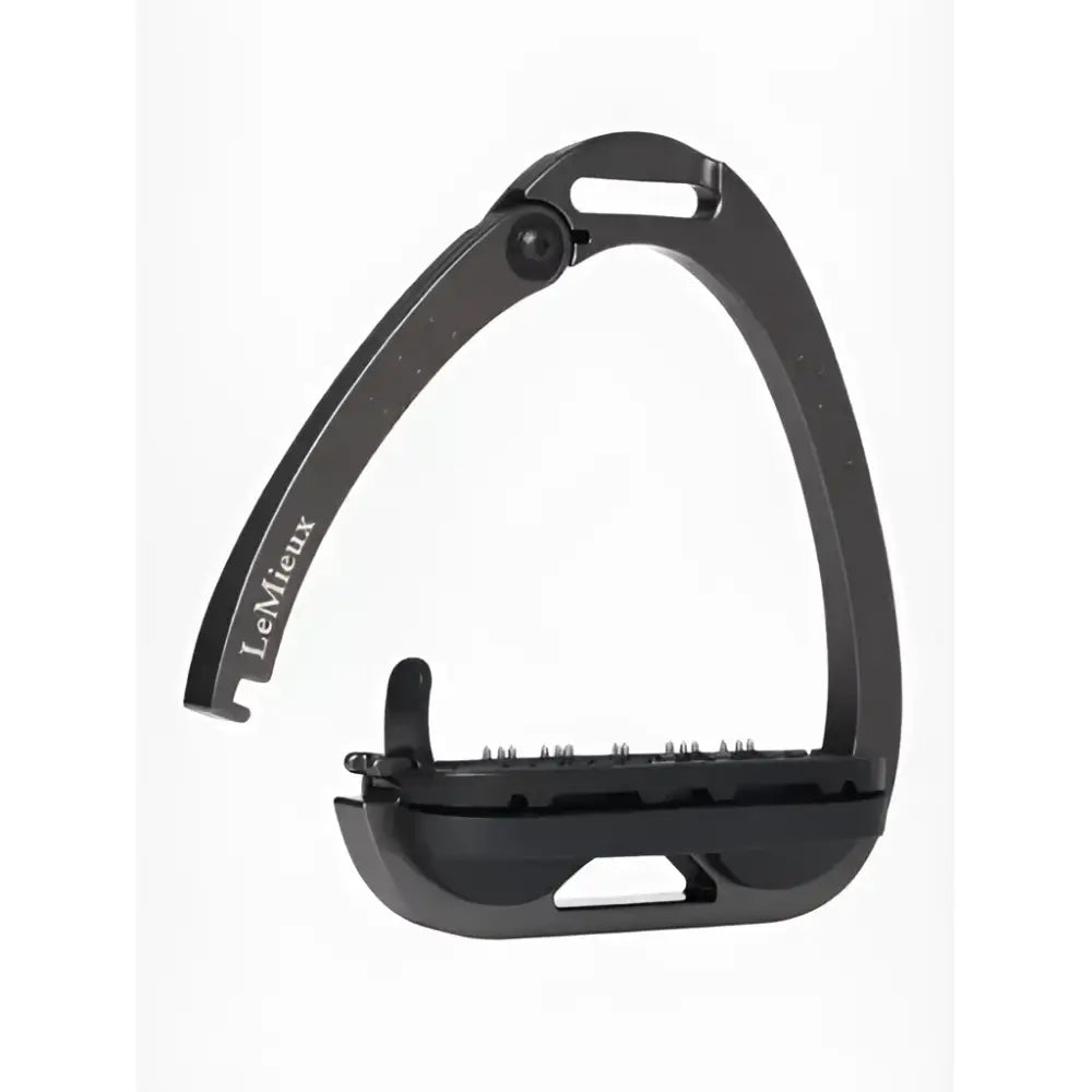 Black lemieux vector balance stirrup made of carbon with sleek modern design and adjustable metal components