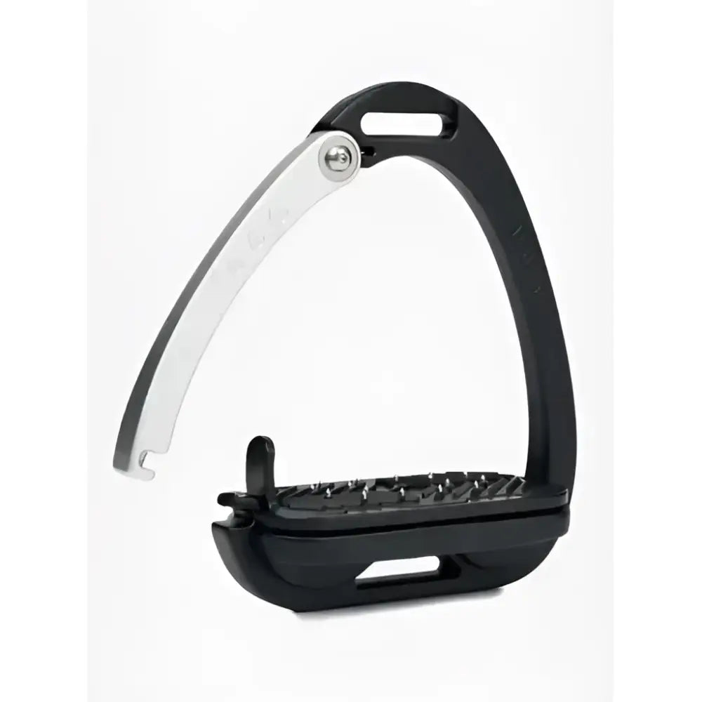 Black and silver lemieux vector stirrup with aviation grade aluminium frame and textured rubber sole classic style expected