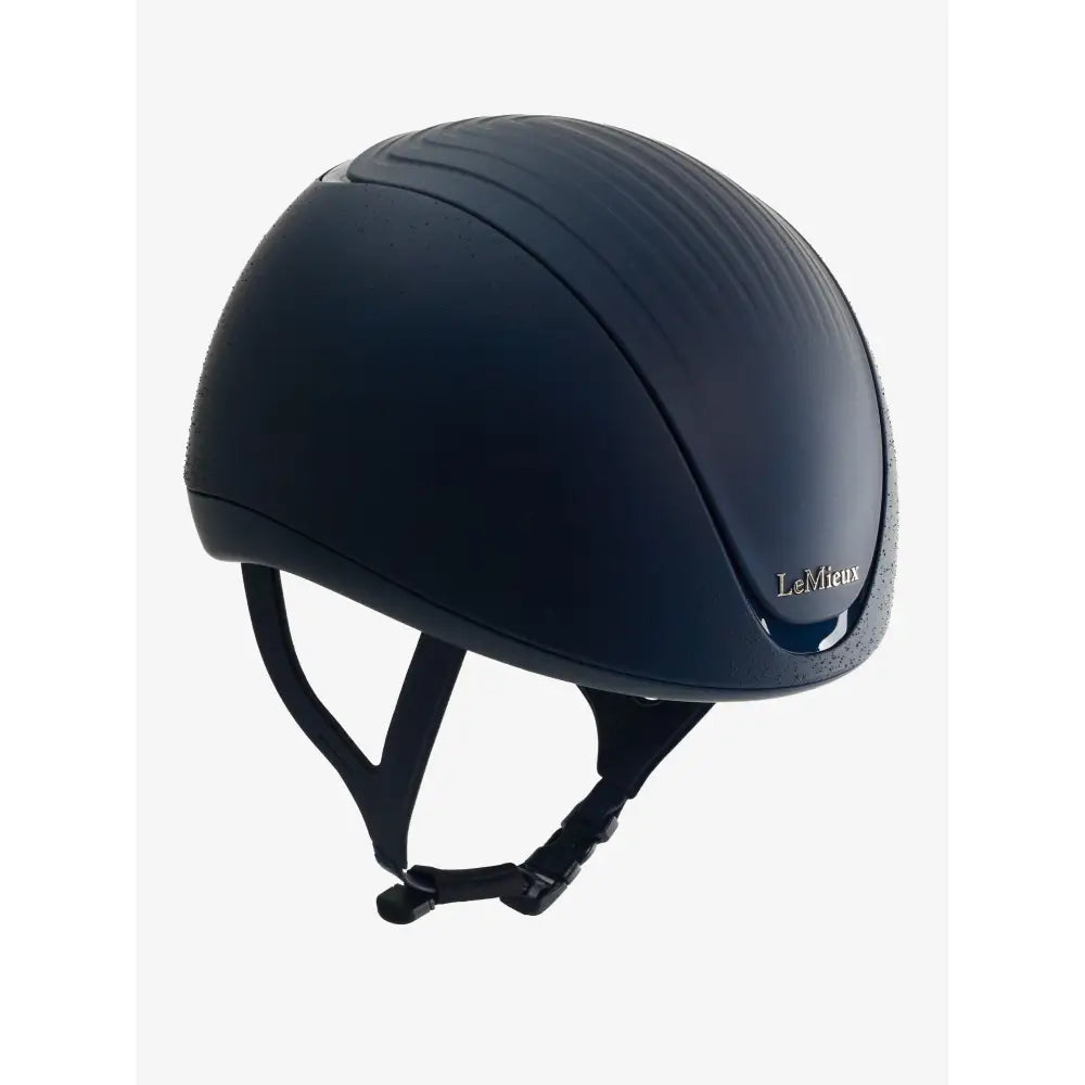 Black lemieux verv riding hat adjustable with sleek matte finish and subtle ribbed texture for equestrian use