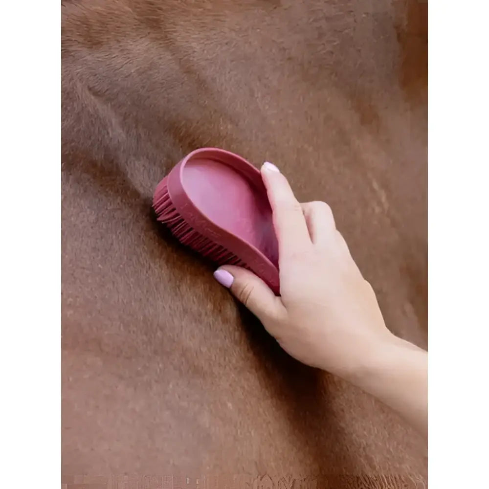 A maroon lemieux wizard brush with soft bristles for gentle grooming from the wizard brush trio cranberry set
