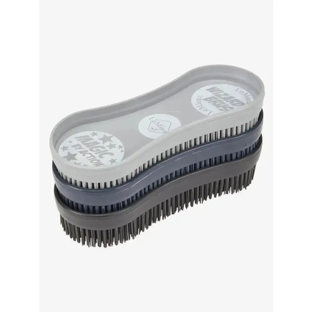 Lemieux wizard brush trio stacked in gray and black with plastic handles perfect for grooming and detailing