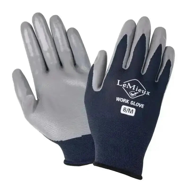 Lemieux work gloves navy with gray rubber-coated fingers size 8m perfect for hard working hands