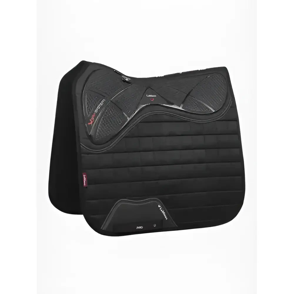 Black lemieux x-grip silicone dressage square with quilted texture and reinforced padding to ensure saddle stability