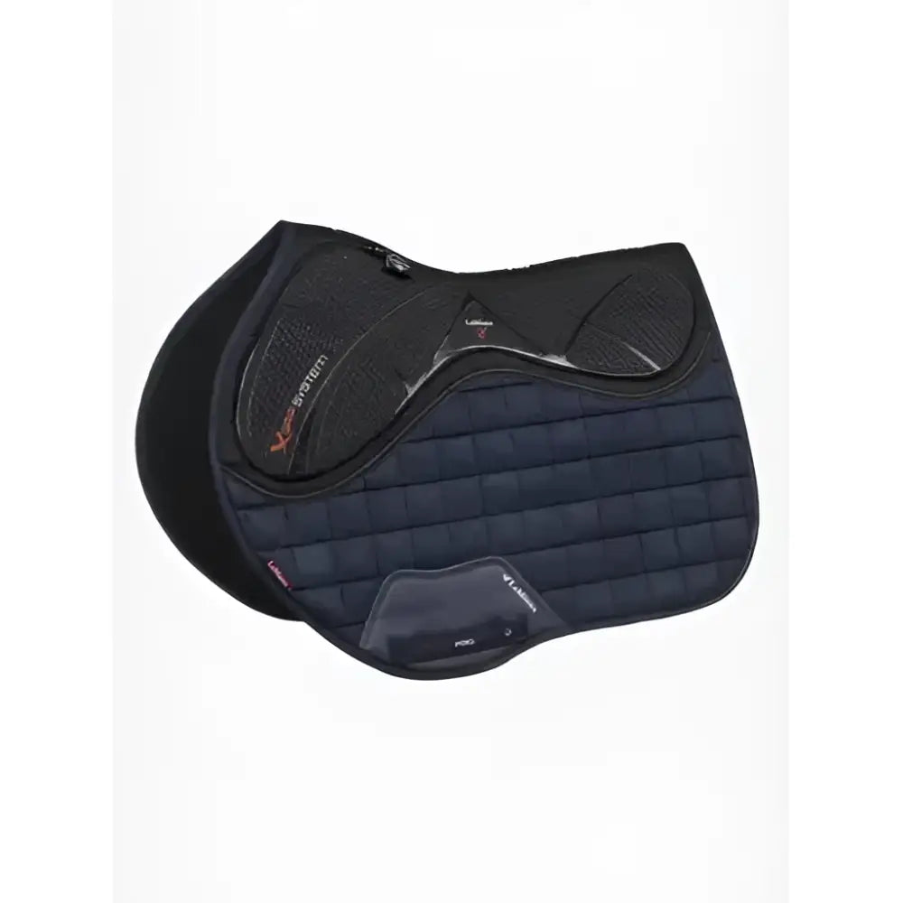 Black quilted lemiuex x-grip silicone eurojump square saddle pad with textured grip panels and zippered pocket