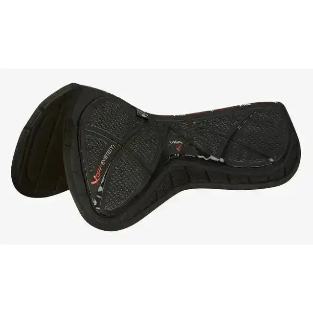Black x-system saddle pad with x-grip silicone design and subtle red branding to ensure saddle stability