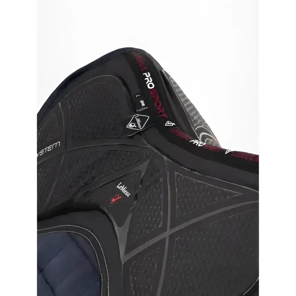 Black and red leMieux x-grip twin sided dressage square navy saddle pad with quilted design and acavallo gel grip