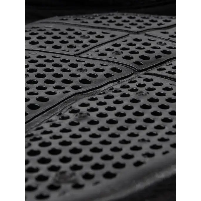 Black rubber twin sided eurojump mat with x-grip silicone circular perforations and raised seams by lemieux