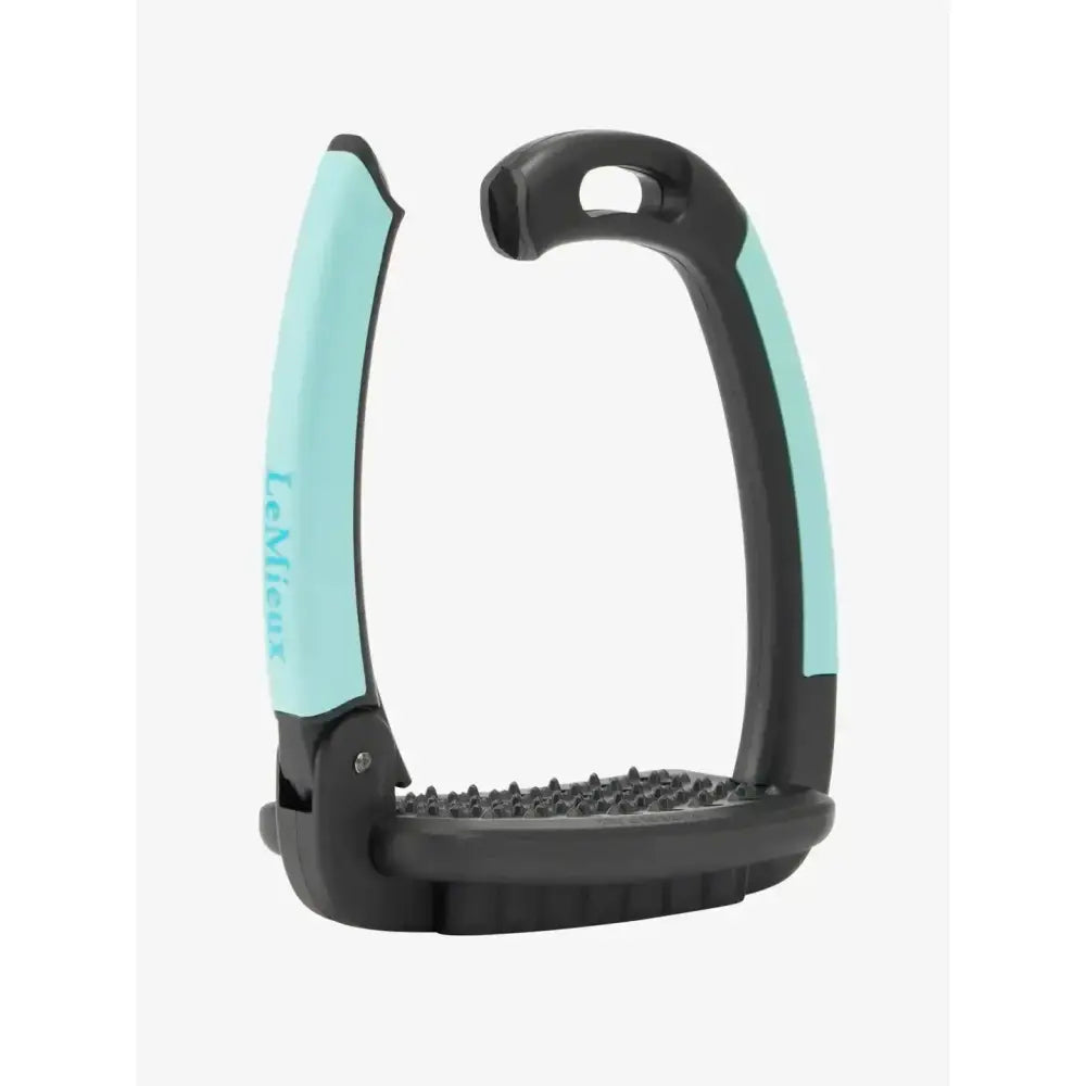 Black and mint green leather-look lemieux x horsena stirrup aqua with textured grip surface for extra hold