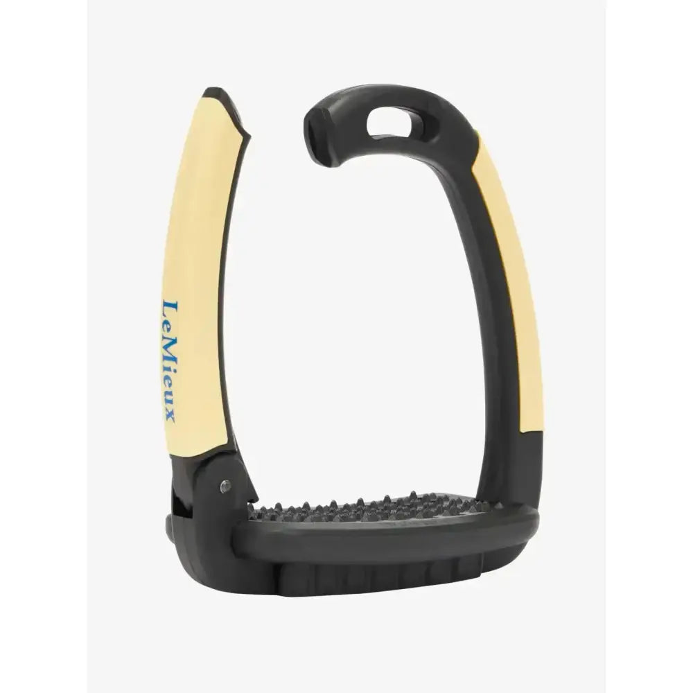 Black and cream lemieux x horsena stirrup mimosa with textured grip surface for secure riding control