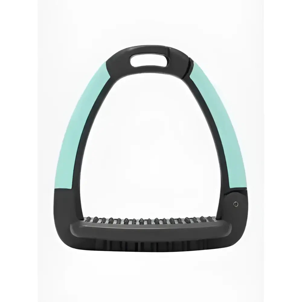Black and mint green horsena swap stirrup with textured rubber grip lemieux x horsena stirrup arm covers aqua