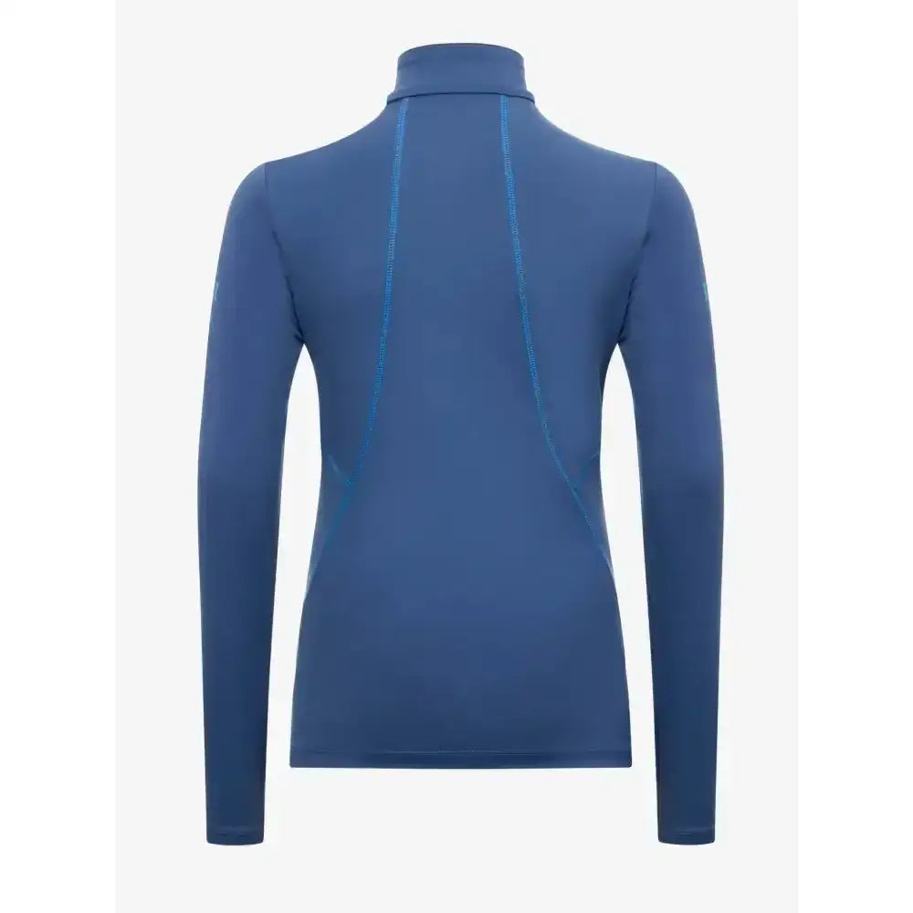 A sleek navy blue lemieux young rider base layer with high collar and vertical seams perfect for young riders running