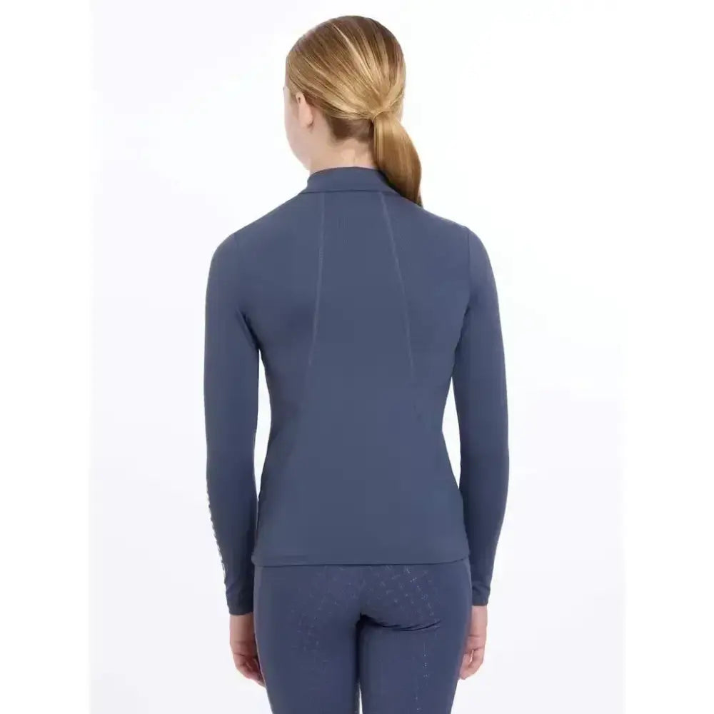 Navy blue lemieux young rider base layer dusk blue with long sleeves high collar and seamless athletic design