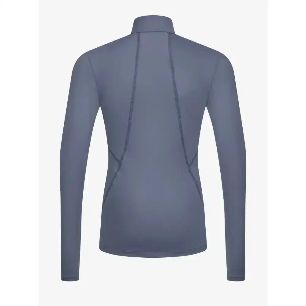 A sleek dark gray lemieux young rider base layer jay with long sleeves high collar and subtle seam detailing