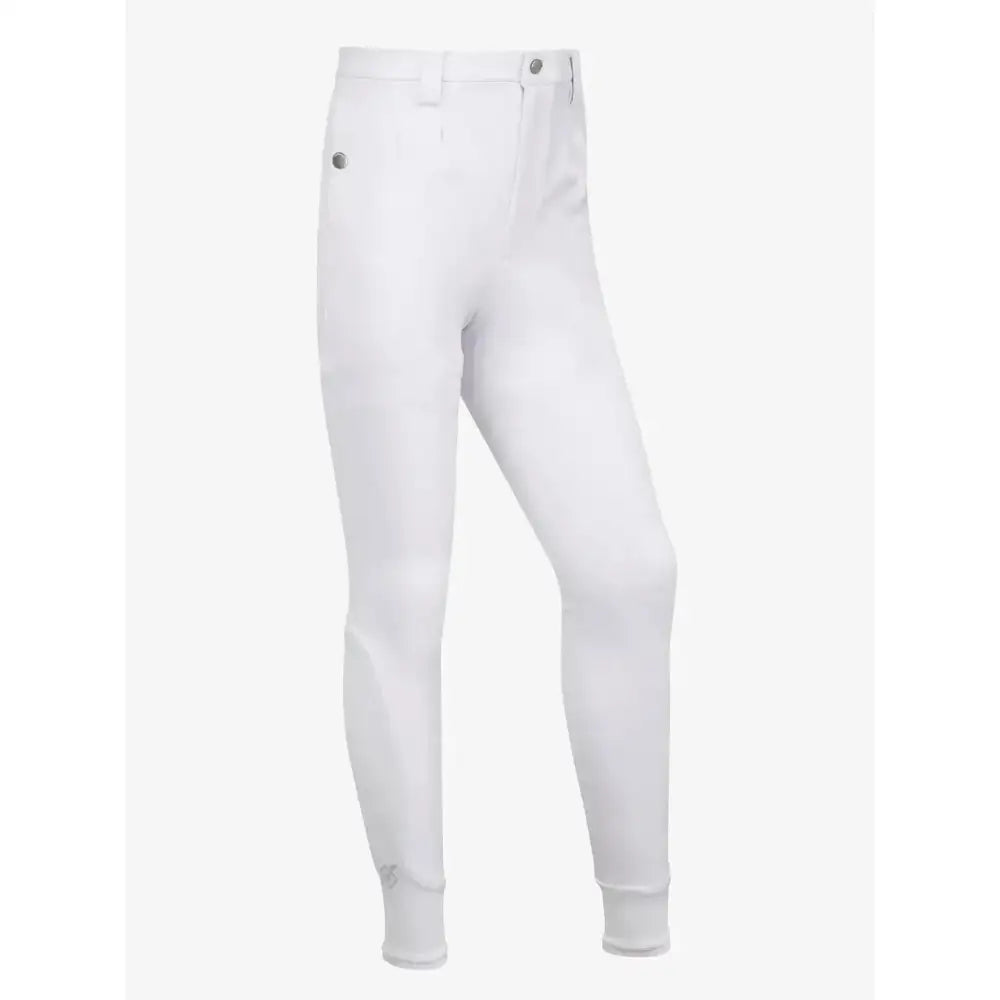 White lemieux young rider boys breech with sleek fit and gray button accents perfect for riding sessions