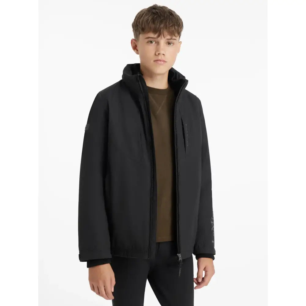 Black lemieux young rider boys waterproof team jacket with hood and soft insulated lining for all-weather use