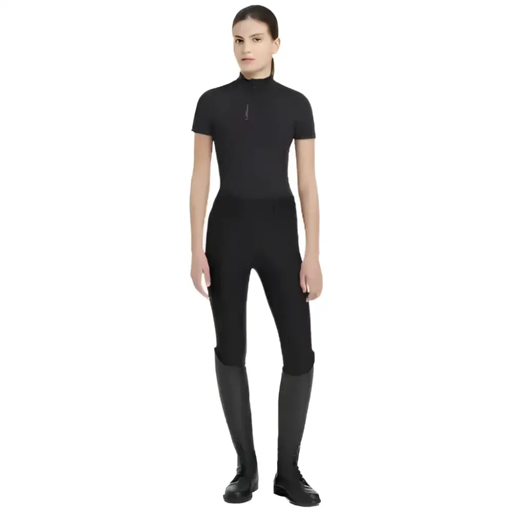Black short sleeve equestrian base layer with high collar and zipper detail lemieux young rider classic style