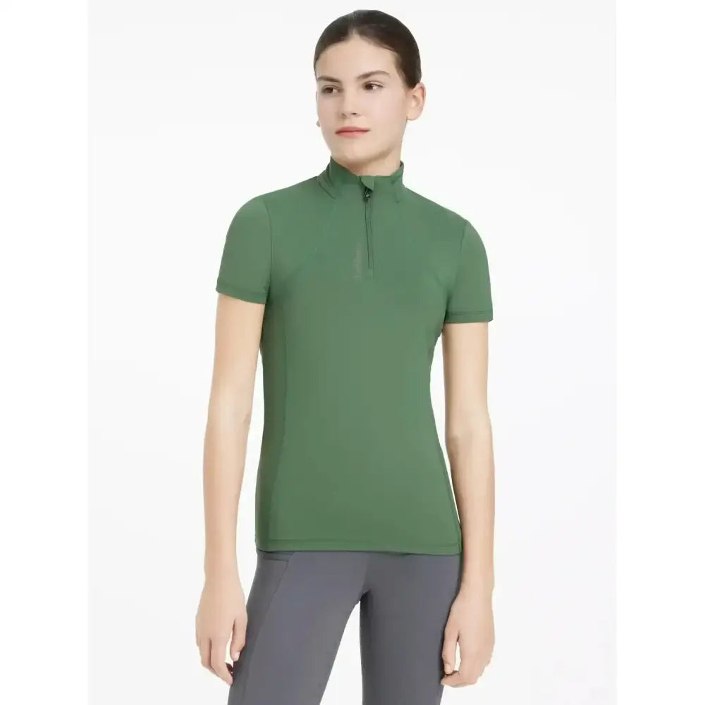 Lemieux young rider hunter green layer short sleeve base layer with high collar and half zip for athletic use