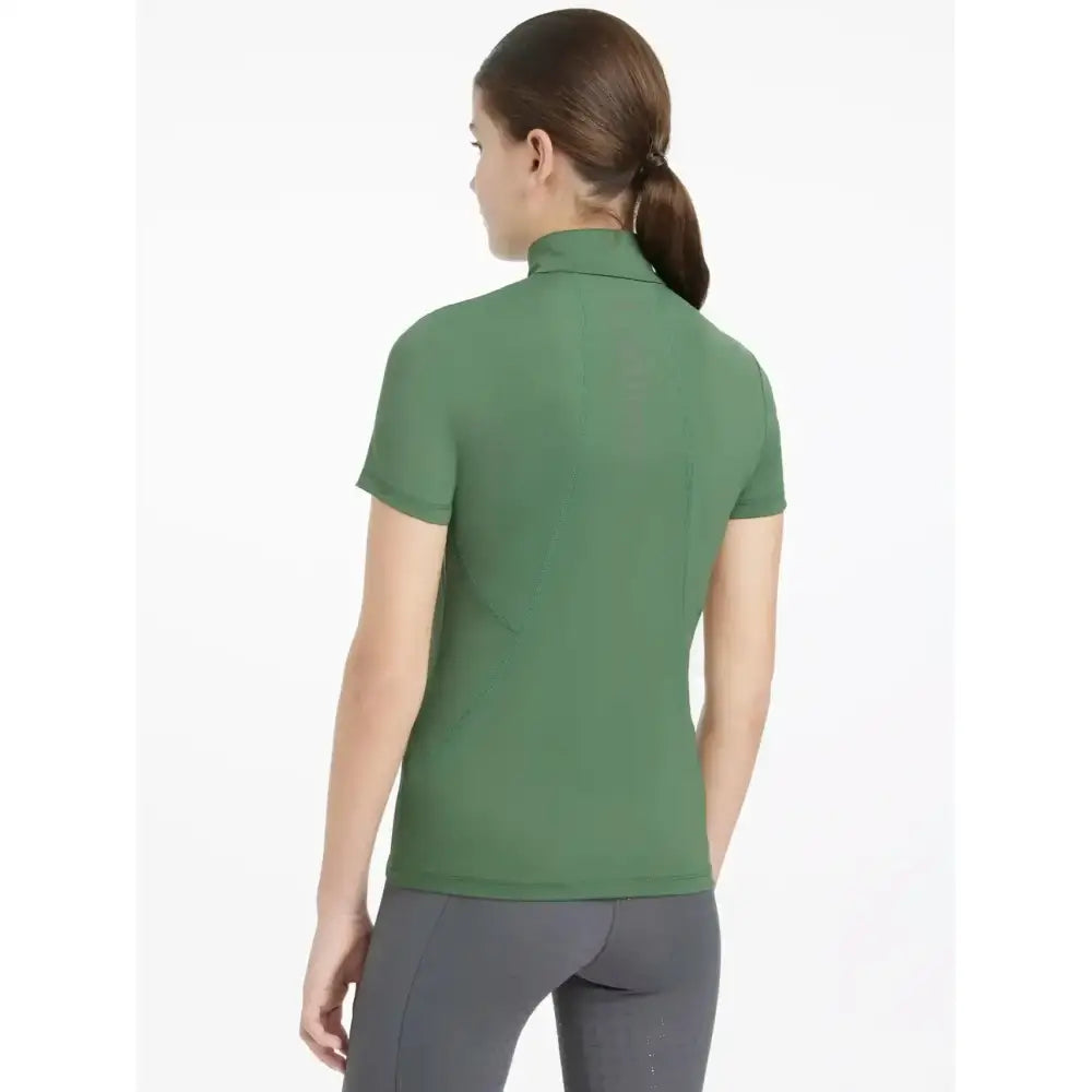 A sleek lemieux young rider classic short sleeve base layer in hunter green with smooth fabric and high collar