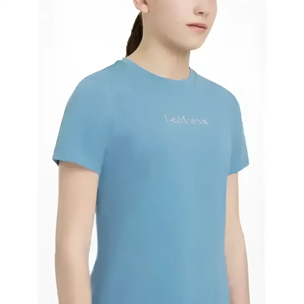 Light blue cotton lemieux young rider classic t-shirt with subtle white embroidery on the left chest