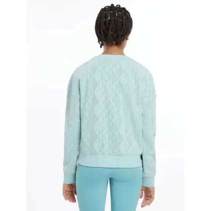 Light blue lemieux young rider clea crew sweat features relaxed fit cable knit and ribbed cuffs for comfy wear