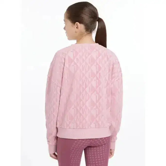 Pink diamond-patterned knit sweatshirt lemieux young rider clea crew sweat in blossom perfect for young rider style