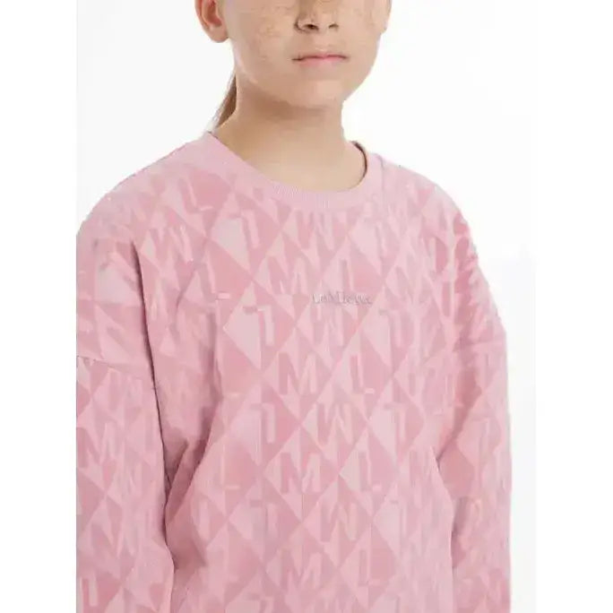 Pink lemieux young rider clea crew sweat with geometric pattern and subtle chest embroidery in soft fabric