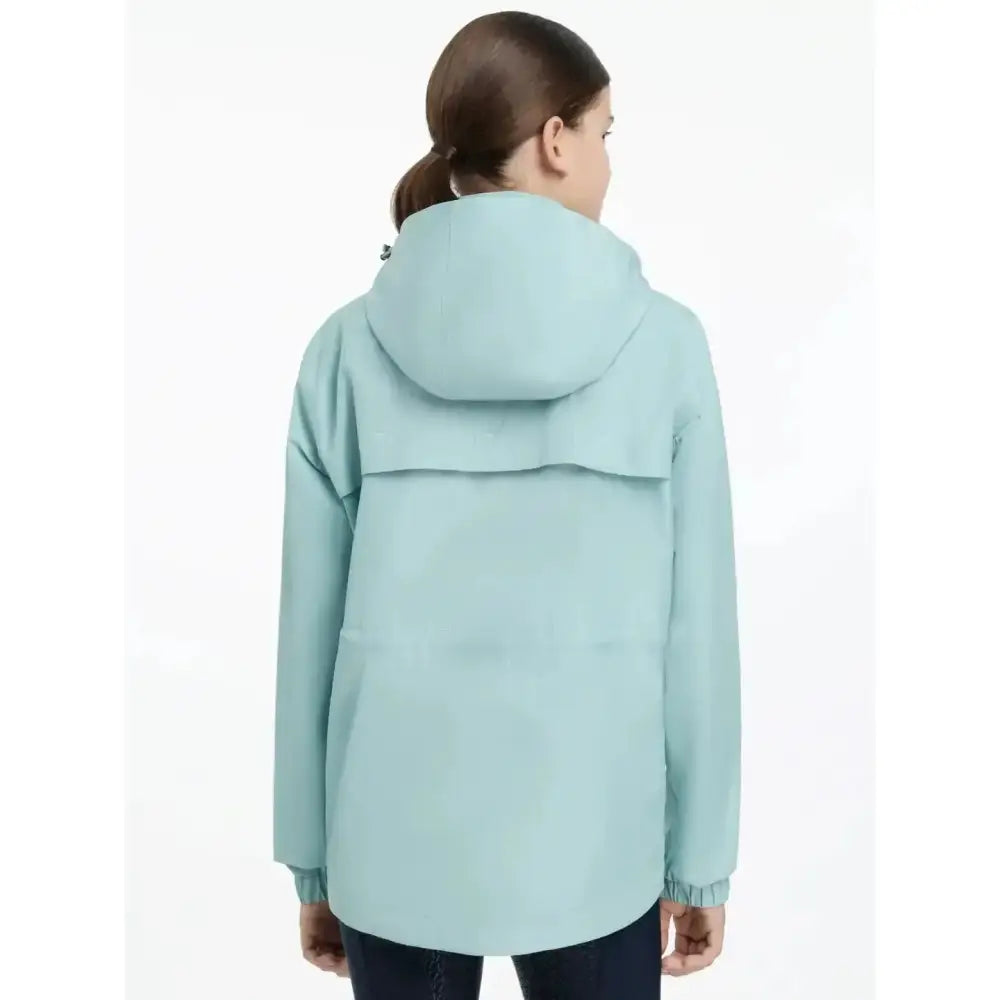 Aqua lemieux young rider dolcie waterproof jacket with light mint green water-resistant fabric and elastic cuffs