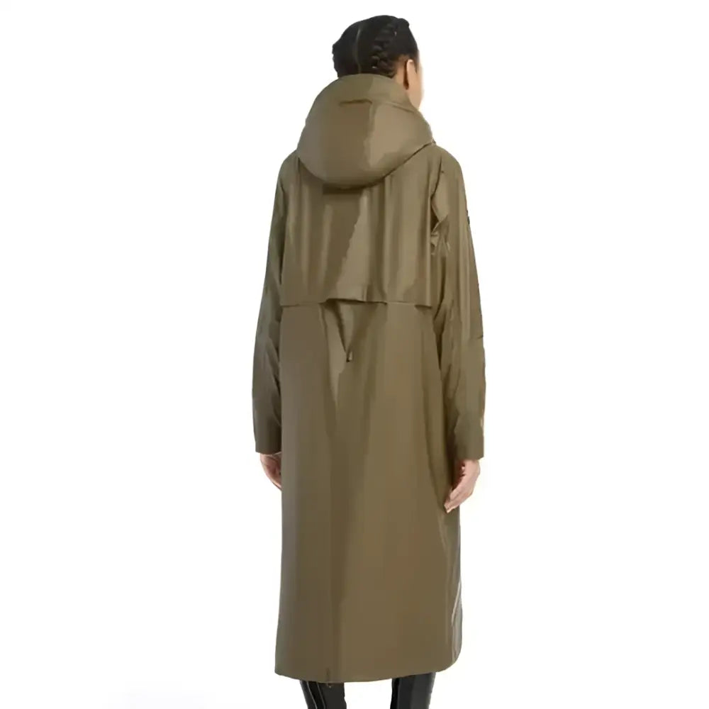 Olive green lemieux young rider hooded trench coat alpine with belted waist and subtle side pockets perfect for riders