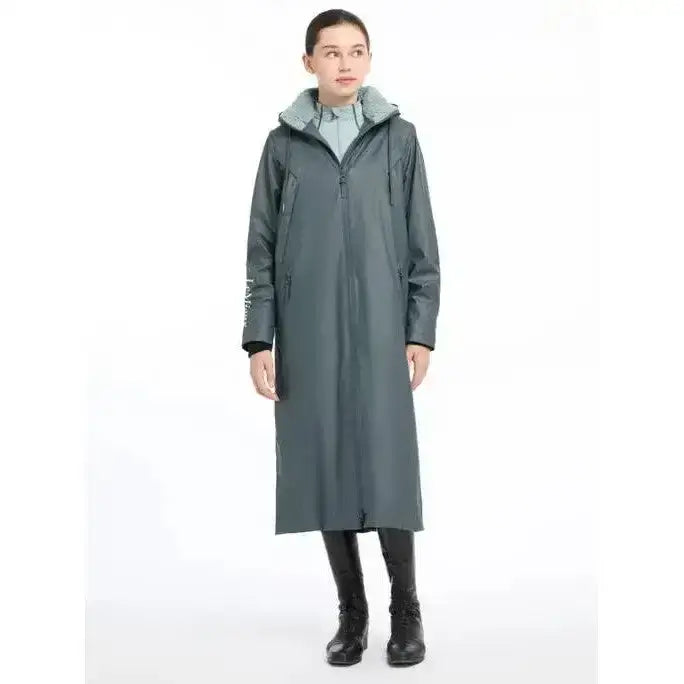 Dark gray lemieux young rider elements coat petrol with water-resistant fabric soft fleece hood and subtle vertical seams