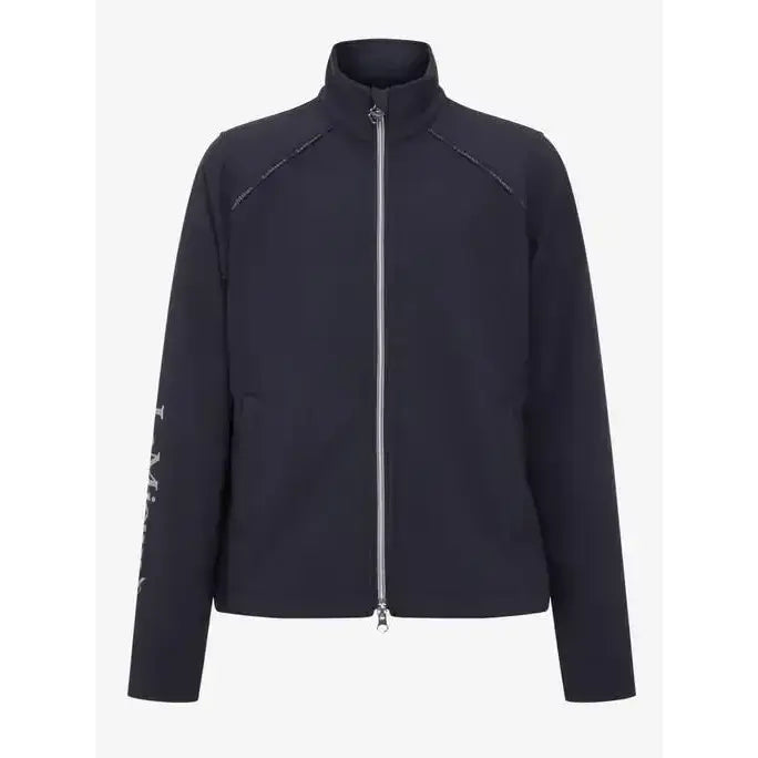 Black lemieux young rider elite soft shell jacket with subtle white sleeve lettering and modern sleek design