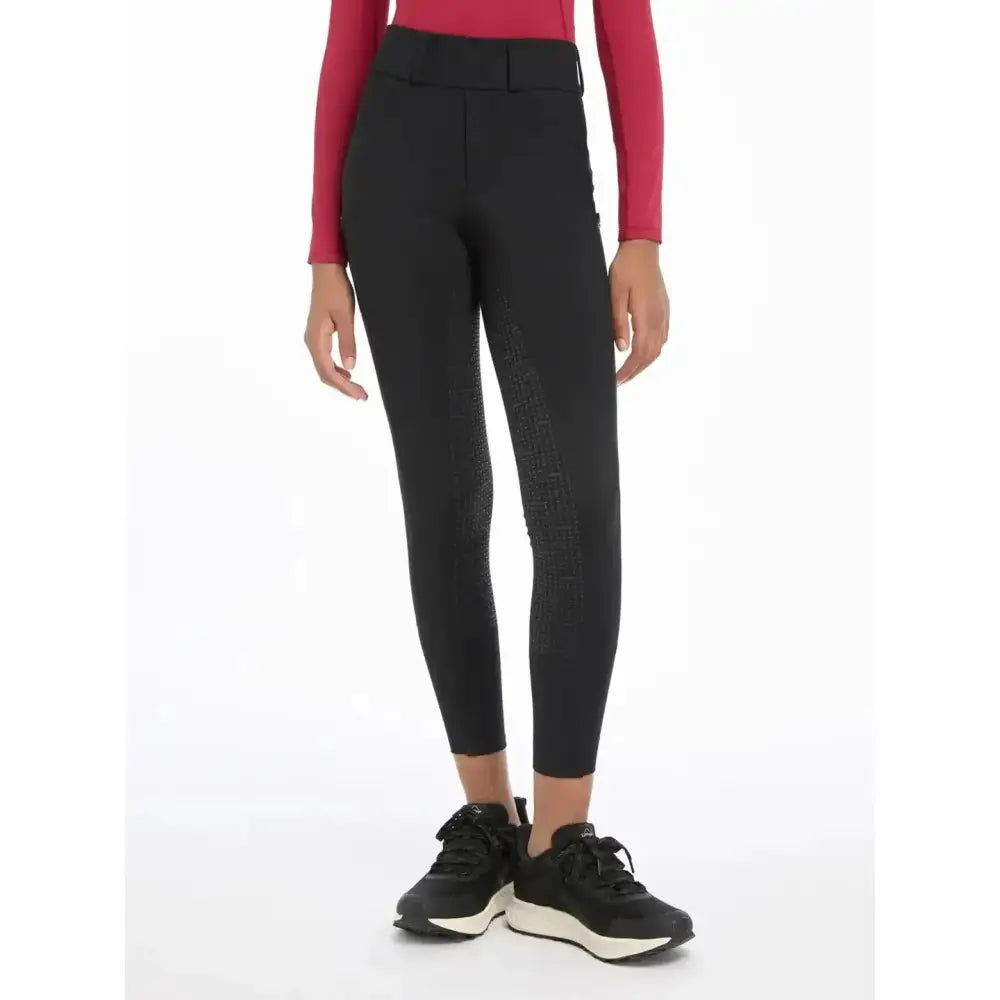 Black lemieux young rider ella winter breggings with high waist and textured thigh panels for a sleek fit