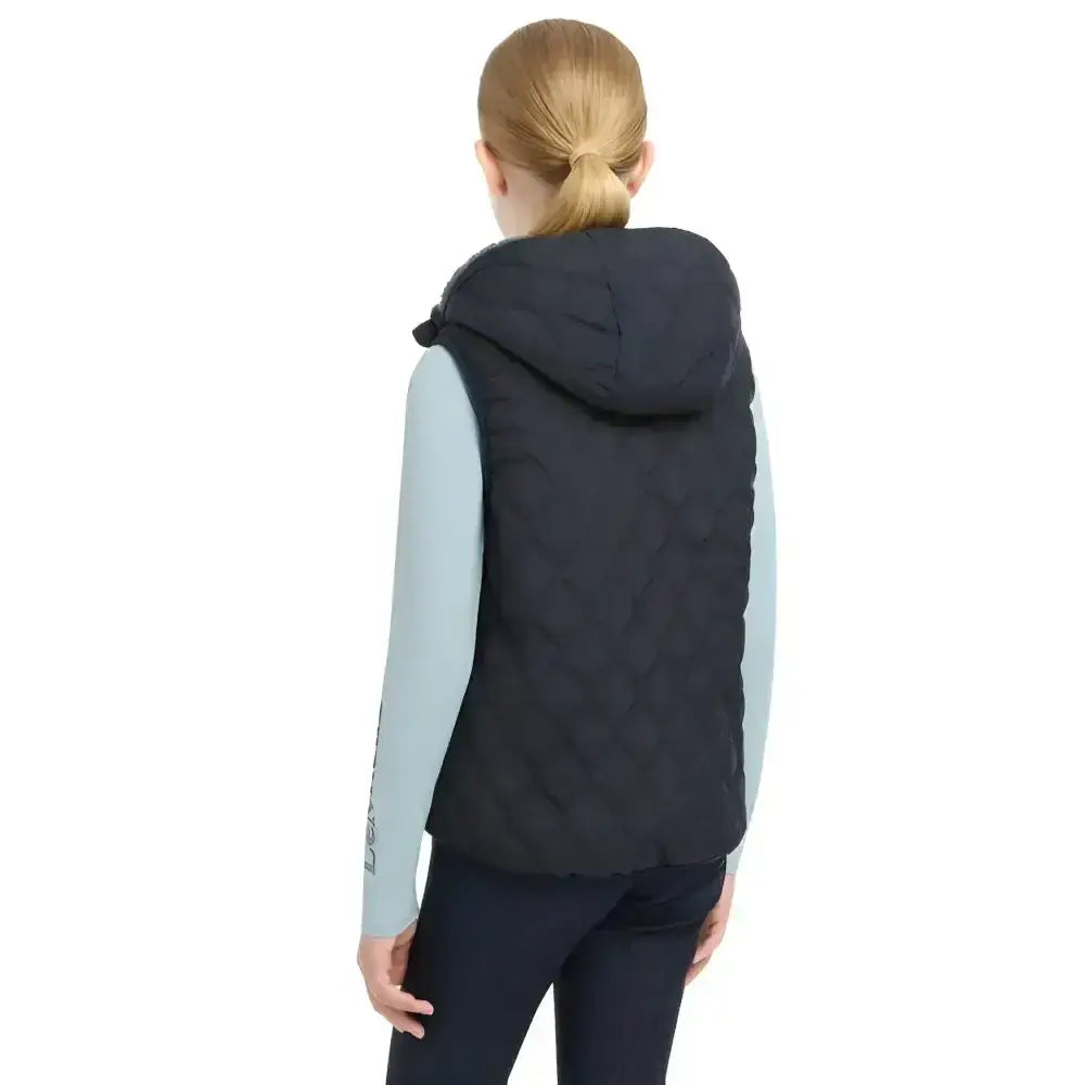 Black quilted hooded vest from lemieux young rider eloise reversible winter gilet perfect for young rider use