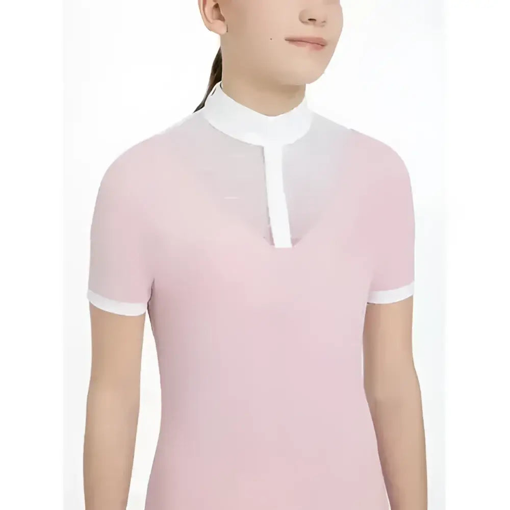 Pink lemieux young rider eva short sleeve show shirt with white collar and sleeve trim for young riders