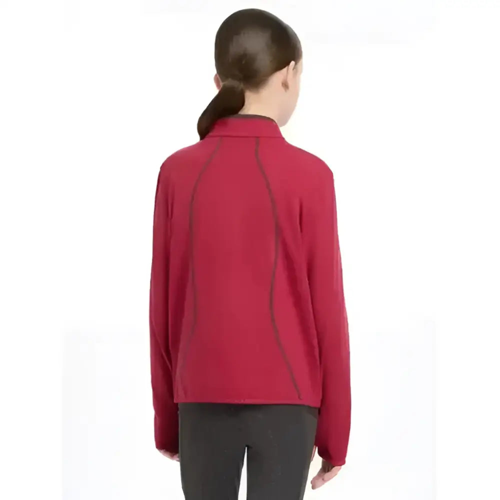 A vibrant red lemieux young rider felicity fleece zip long-sleeved jacket with black seam detailing