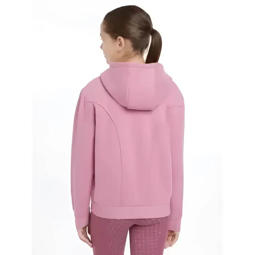 A lemieux young rider hadley hoodie peony in soft pink with long sleeves smooth fabric and subtle seam detailing
