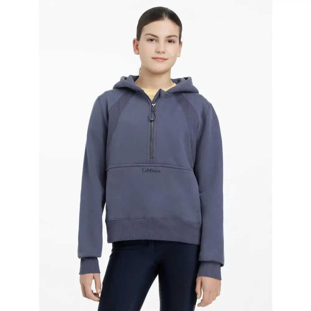 Dark gray lemieux young rider harriet pop half-zip hoodie with ribbed hem and cuffs perfect for young riders