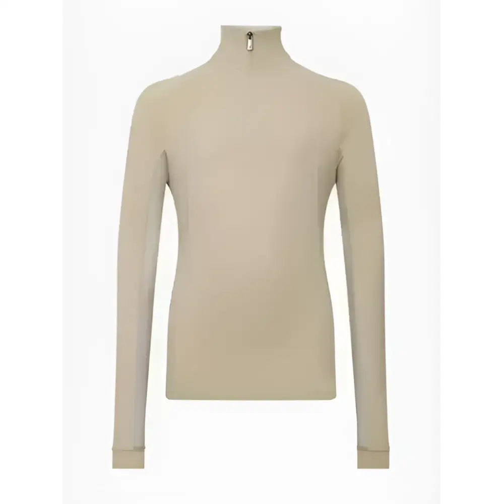 Beige lemieux young rider hope lightweight base long-sleeved turtleneck with subtle zipper at neckline