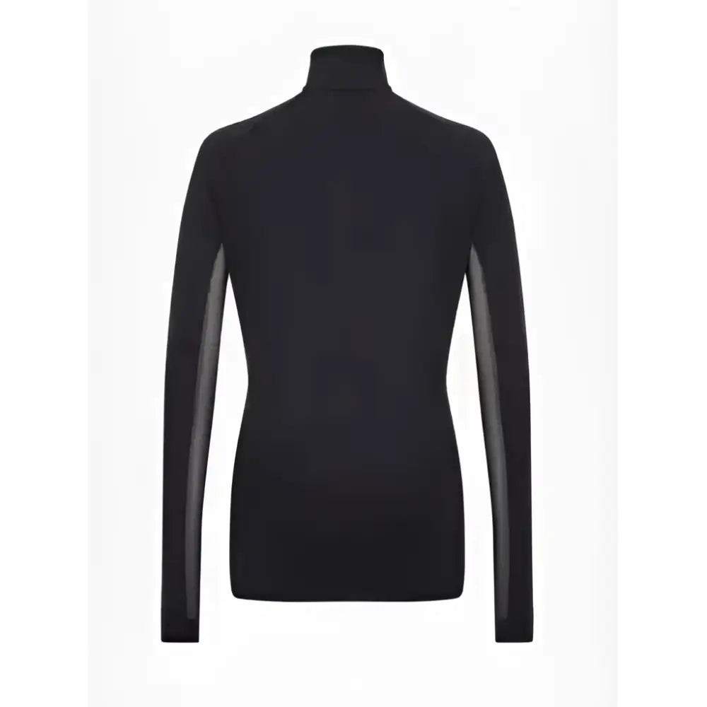 Black lemieux young rider turtleneck top with sheer mesh sleeves in the rider hope lightweight base layer style