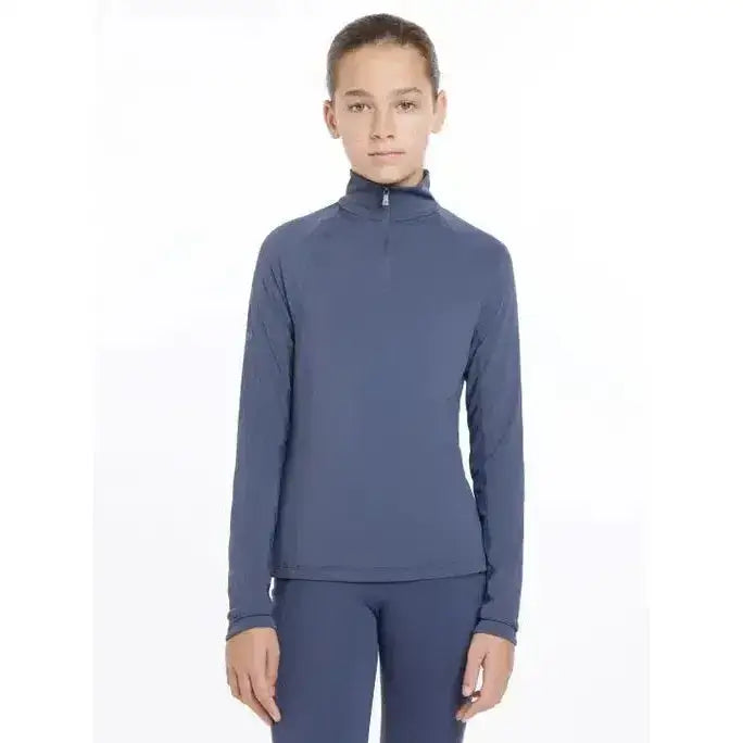 Navy blue lemieux young rider hope lightweight base layer with long sleeves and quarter zip collar for active use