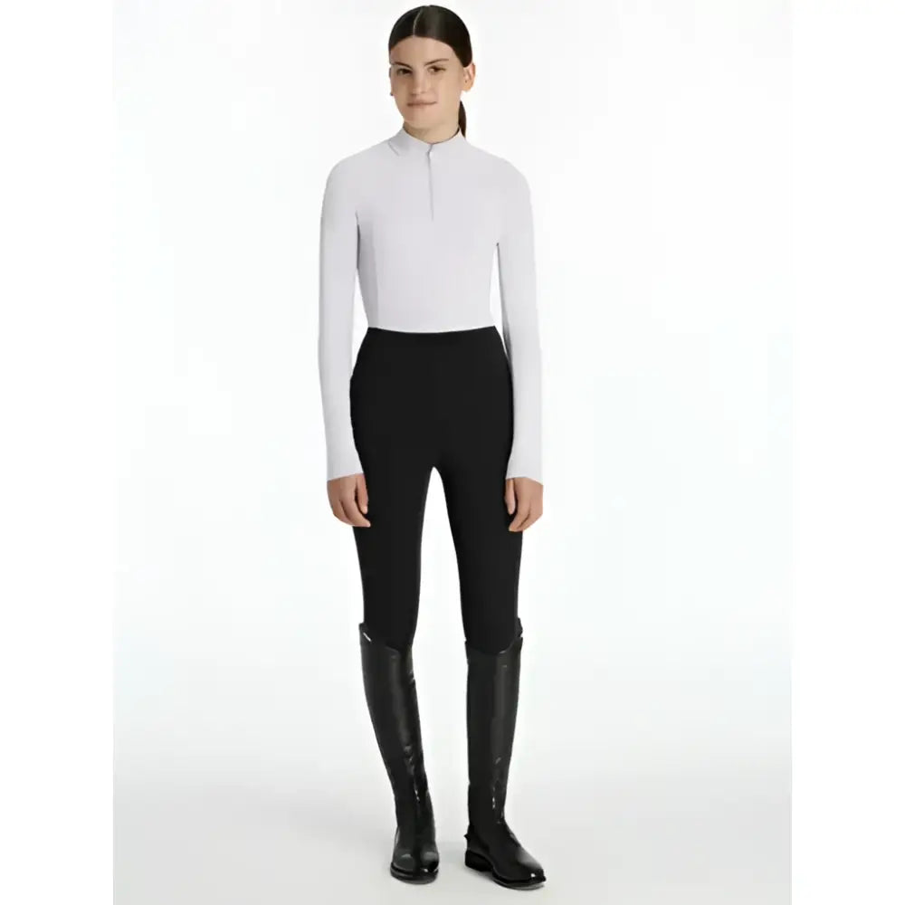White long-sleeved lemieux young rider hope lightweight base layer with quarter-zip neckline for riders