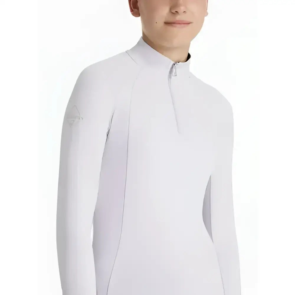 White long-sleeved lemieux young rider hope lightweight base layer with high collar and subtle seam detailing