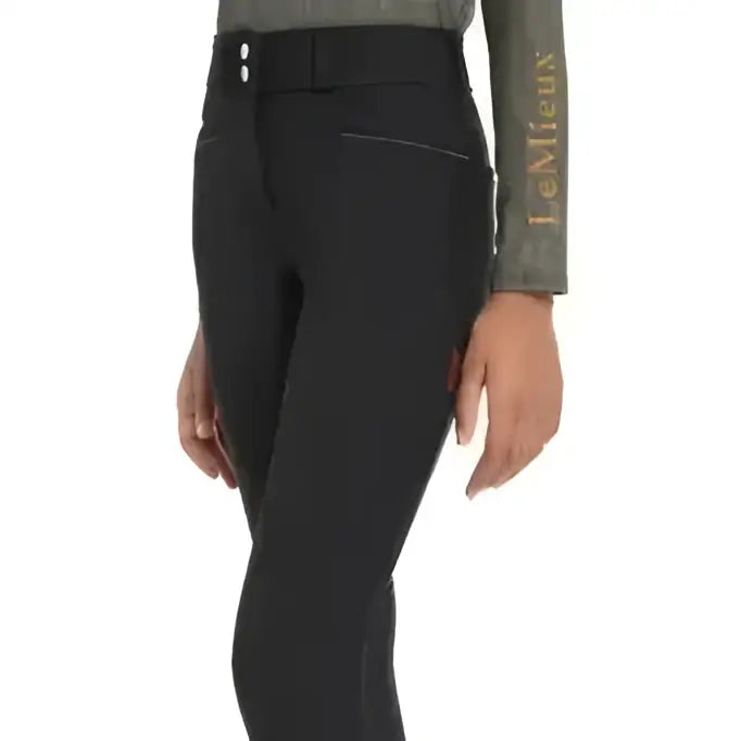 Black lemieux young rider izzy full seat breeches with sleek stitching and a form fitting design seat breeches black