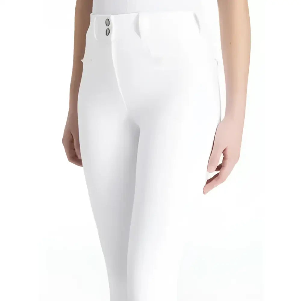 White lemieux young rider izzy knee grip breeches white with sleek fit and silver buttons at waistband