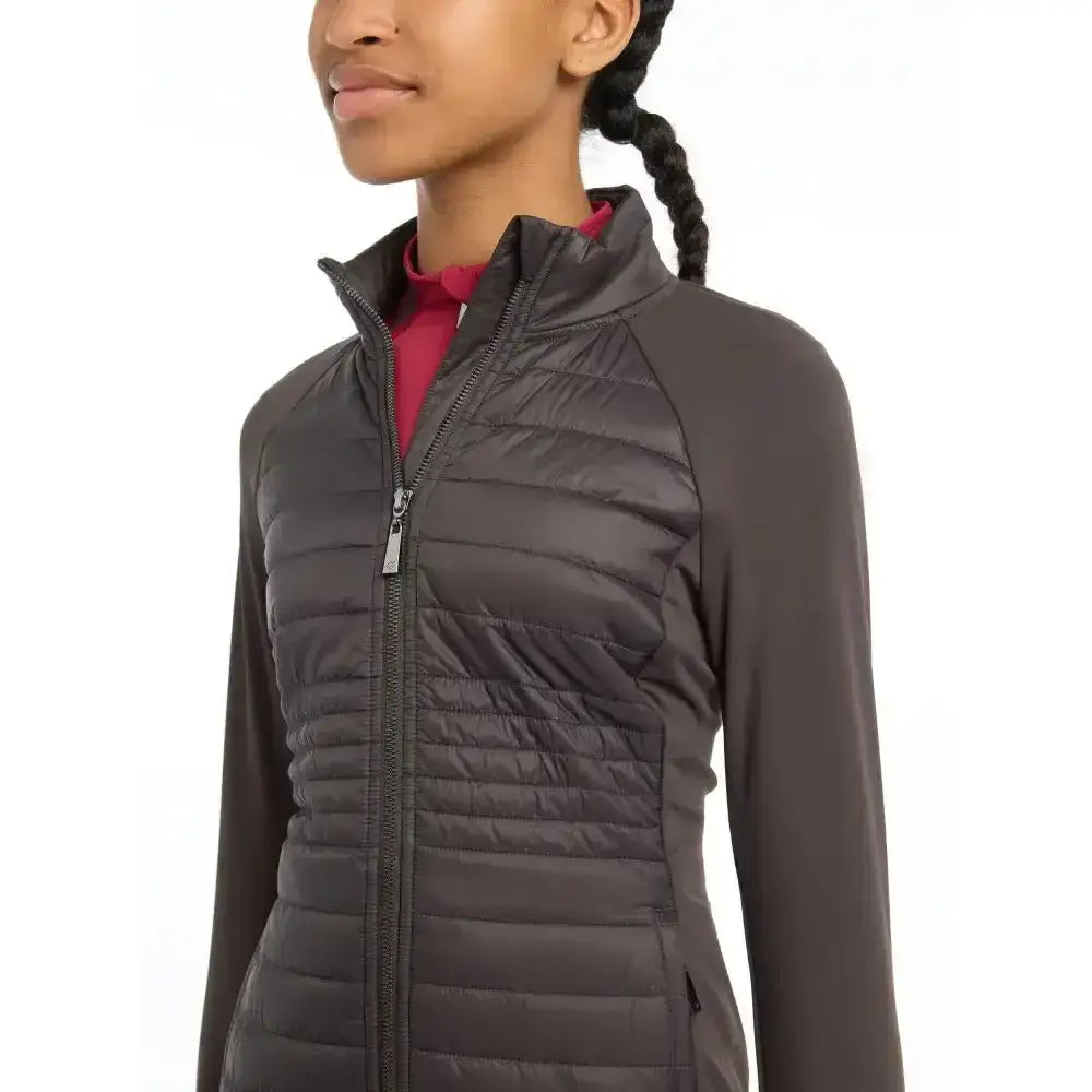 Dark gray quilted lemieux young rider josephine jacket with full zipper and long sleeves for young riders