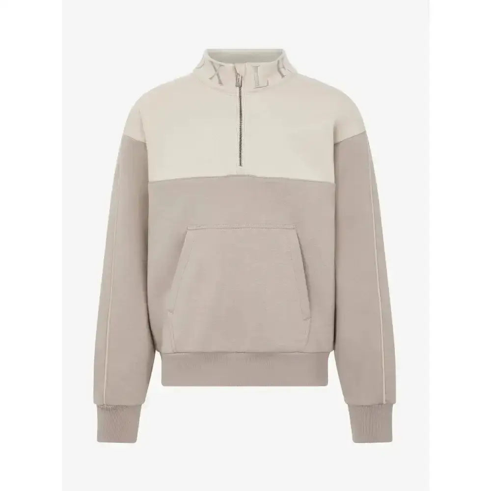 Beige and light gray lemieux young rider kate quarter zip sweatshirt with front pocket for young rider kate style