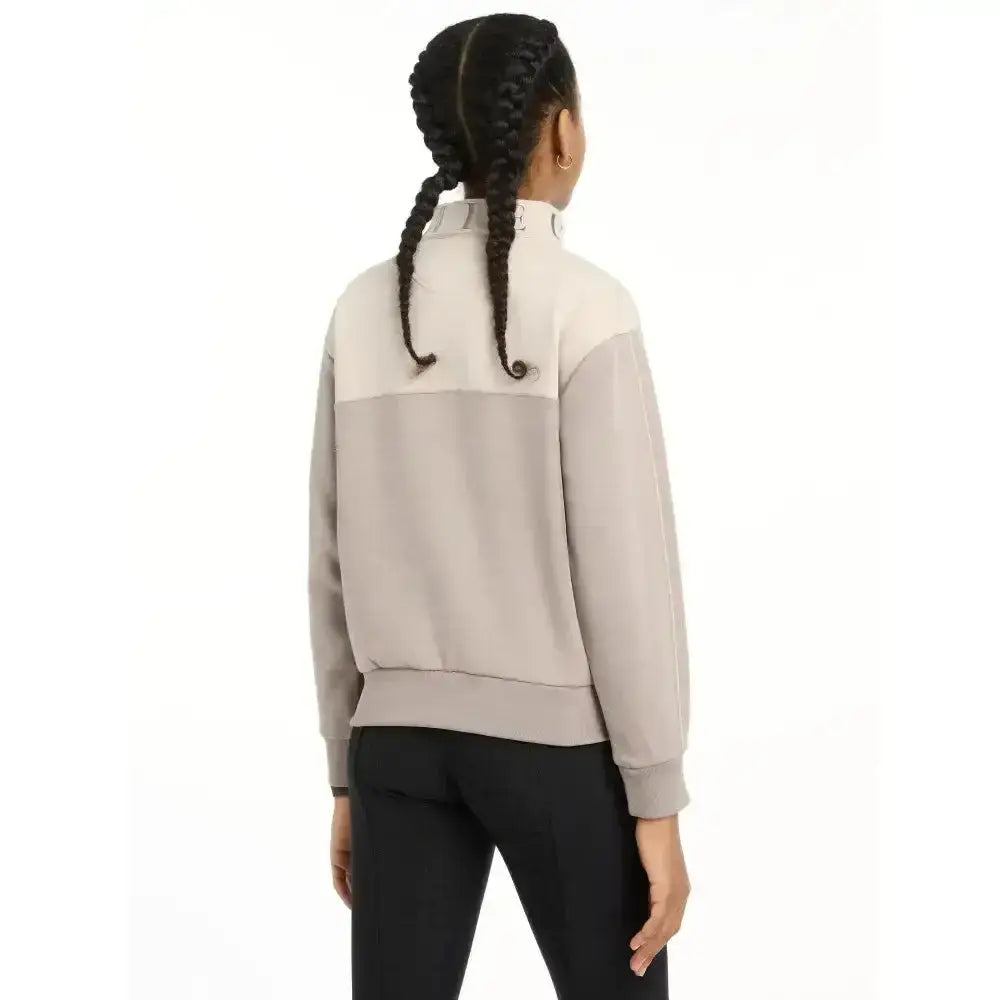 Beige and cream color-blocked fleece kate quarter zip jacket with high collar from lemieux young rider collection