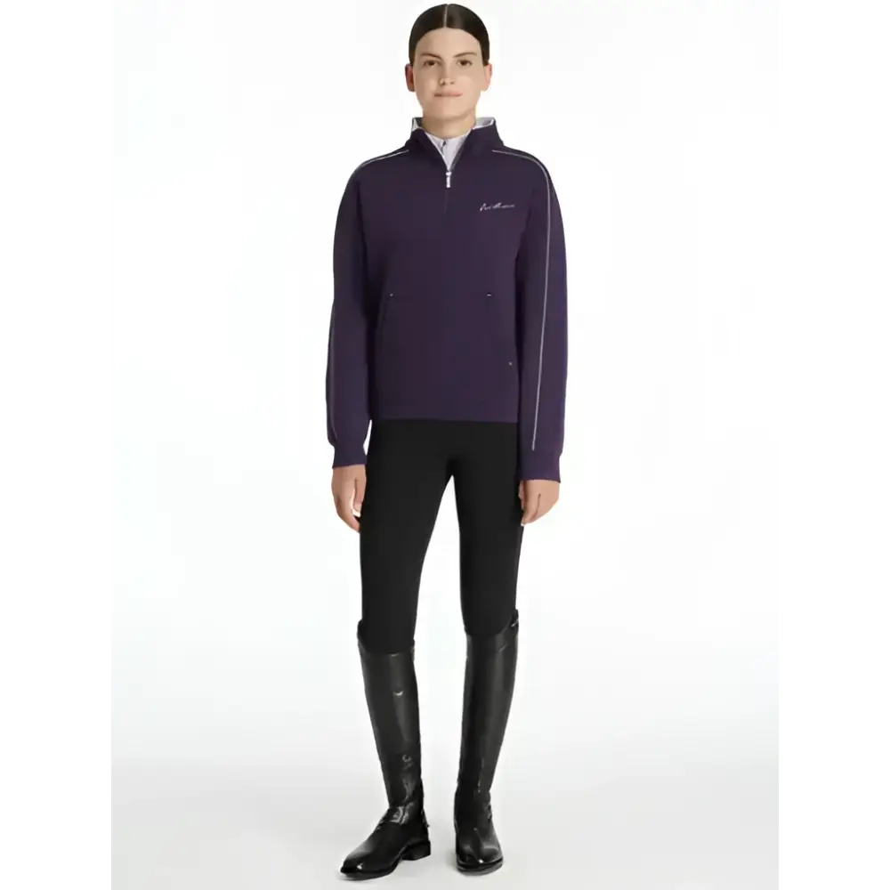 Purple lemieux young rider kate quarter zip equestrian jacket in juniper lilac with white piping and subtle logo
