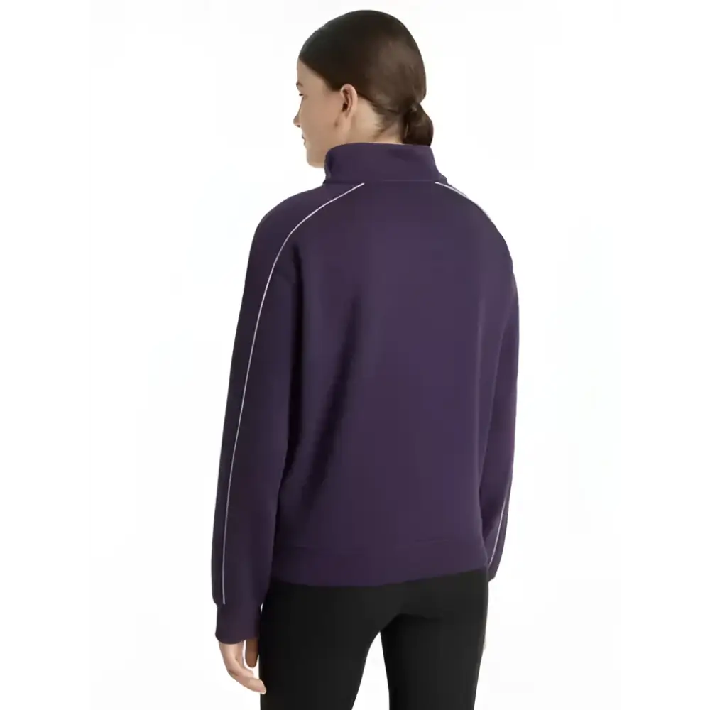 Purple lemieux young rider kate quarter zip jacket with white piping in juniper lilac perfect for riding