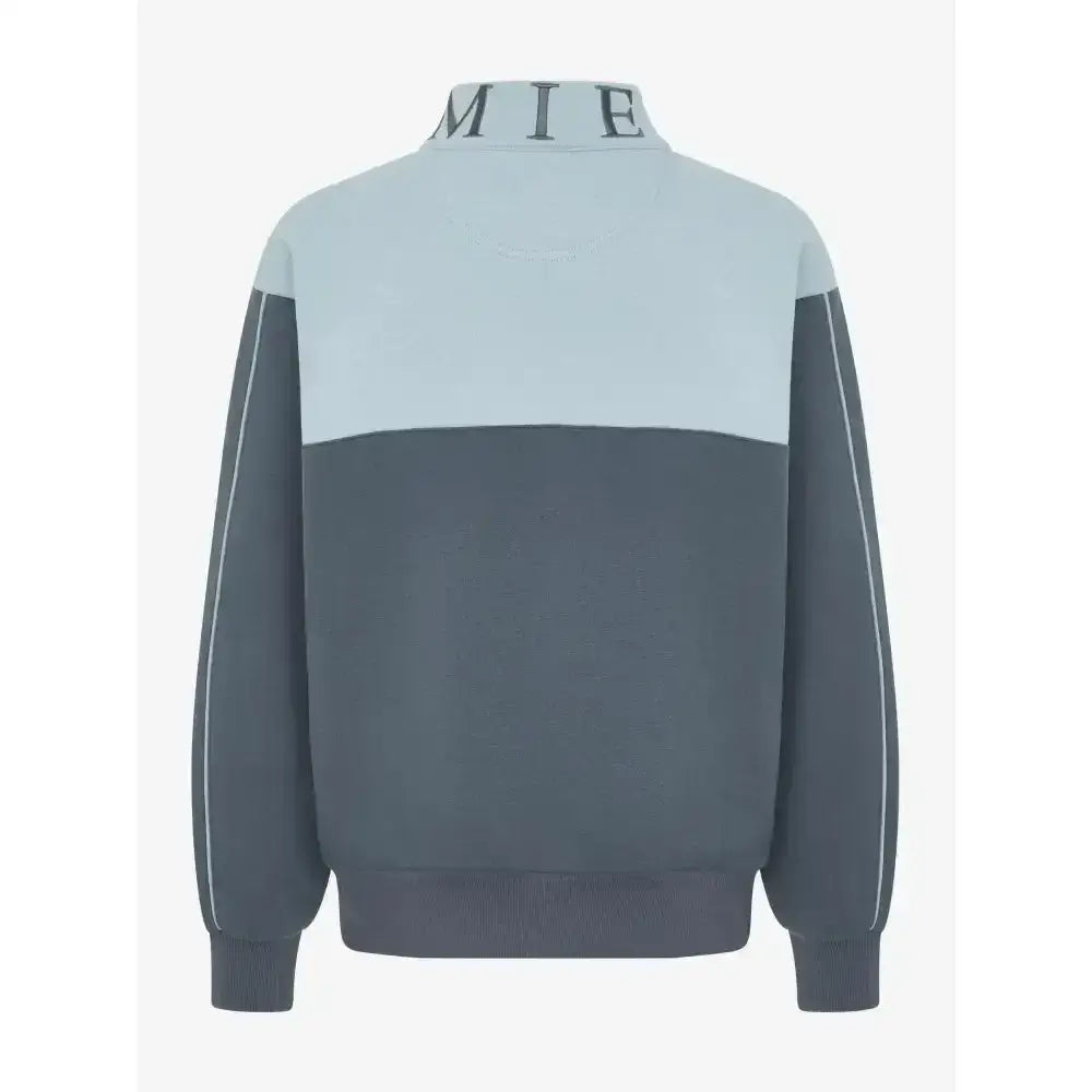 Lemieux young rider kate quarter zip sweat petrol in two-tone gray and light blue with white piping on sleeves